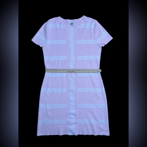 Anne Klein Stretch Knit White and Pink Striped Dress - Picture 8 of 9